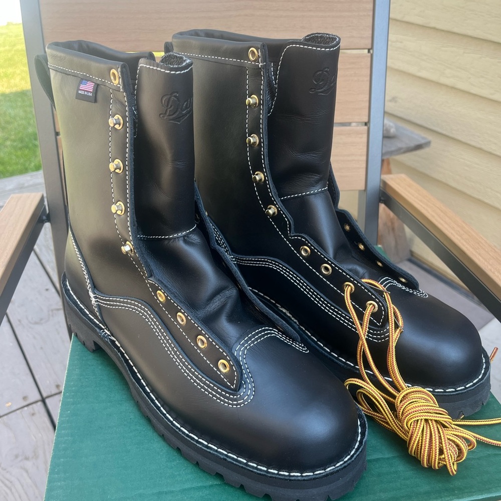 Danner Rain Forest Work Boots Black with Gold Eyelets